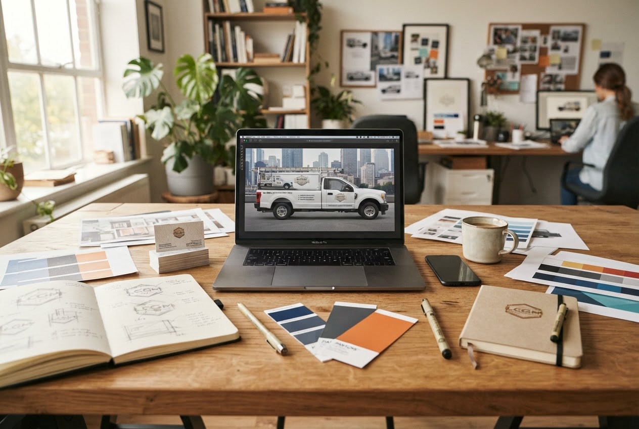 Building contractor branding packages with consistent visual identity